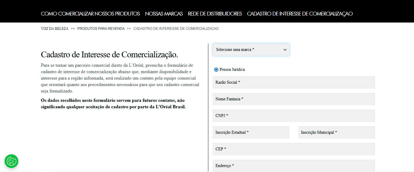 Cadastro de interesse para revender Loreal